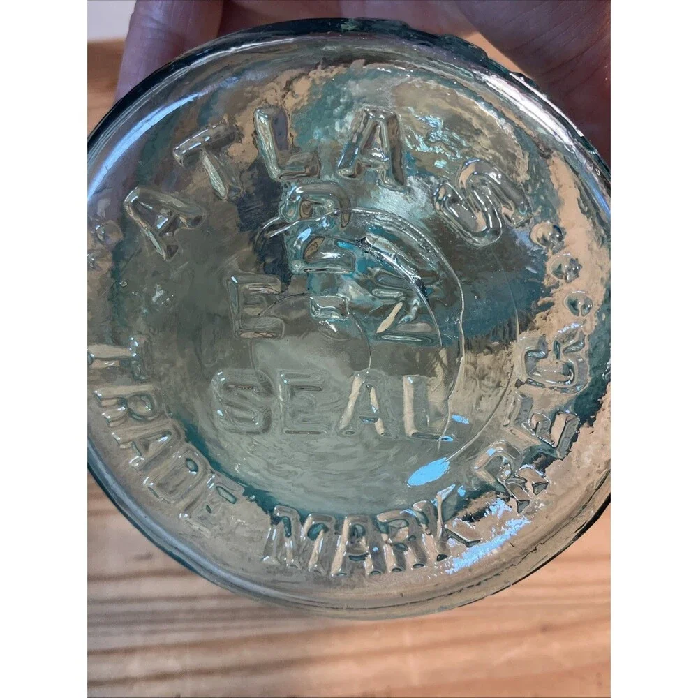 Pair of Vintage QT Atlas E-Z Seal Aqua Glass Canning Jars/Wire Bail